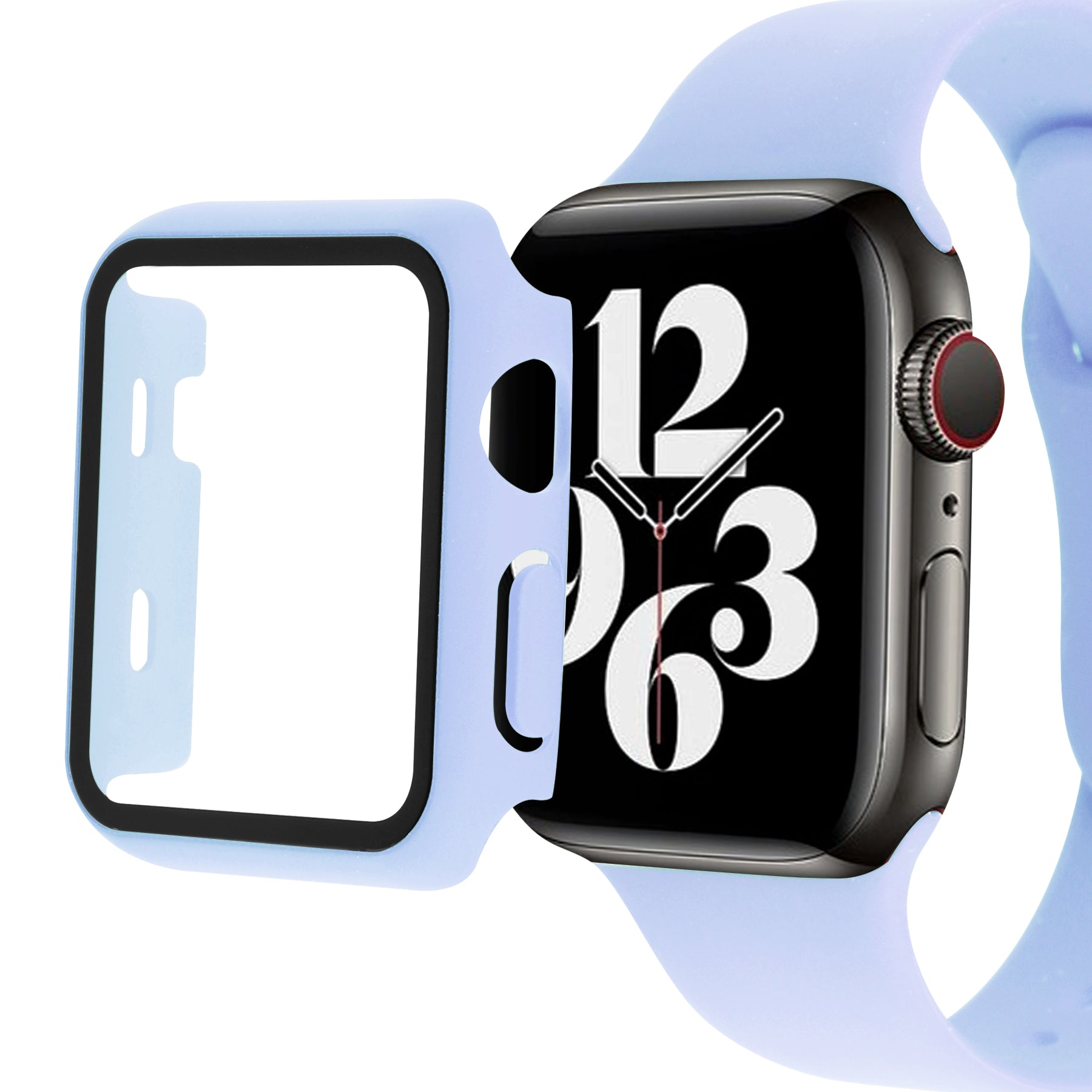 Silicone Watch Strap with PC Frame+Tempered Glass Screen Protector Anti-scratch Replacement for Apple Watch Series 7 45mm Silicone Watch Strap with PC Frame+Tempered Glass Screen Protector Anti-scratch Replacement for Apple Watch Series 7 45mm